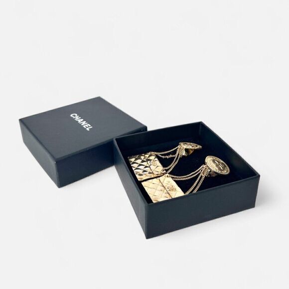 100% Authentic CHANEL Vintage Rear CC Clip On Earrings 1980 - Picture 3 of 7